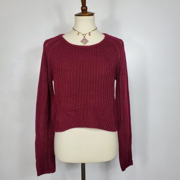 Freshman Wine Colored Mixed Knit Crop Style Round Neck Sweater NEW S (Juniors) - Picture 1 of 12